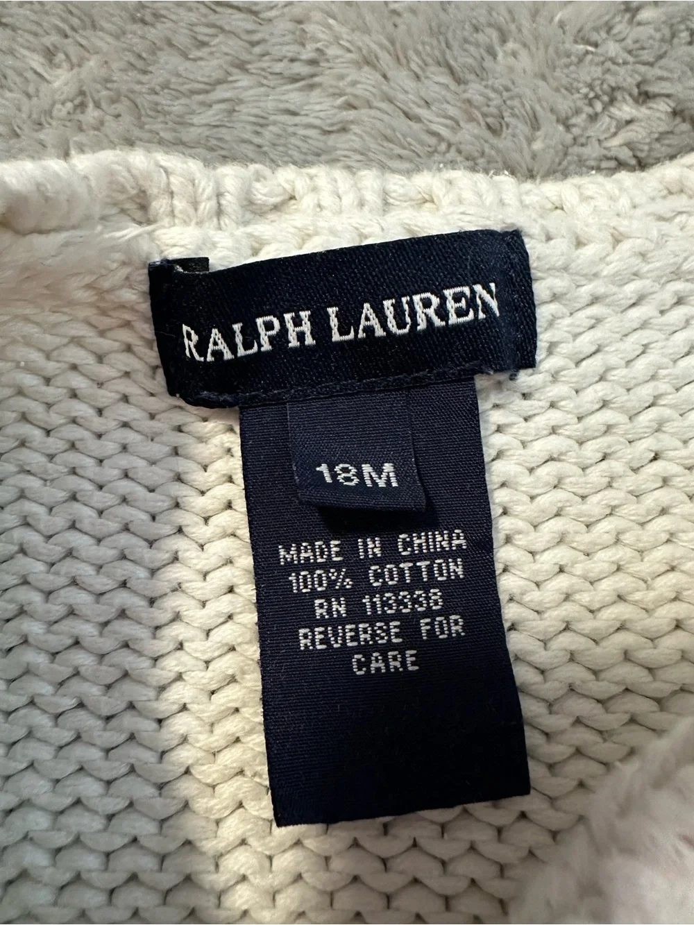 Ralph Lauren Cream Crewneck Sweater with Pink Pony Embroidery - Girls 18 Month